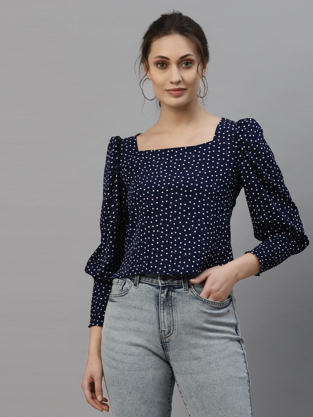 Style Quotient Women Navy Blue Printed Tops-Tops-StyleQuotient