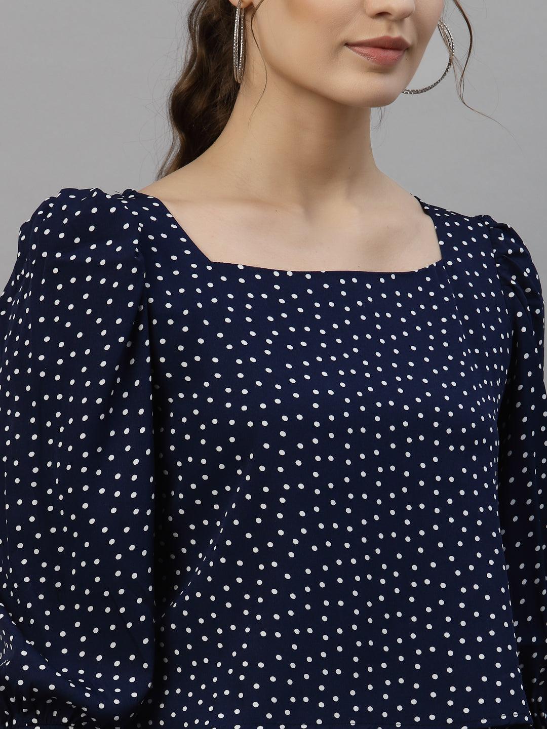 Style Quotient Women Navy Blue Printed Tops-Tops-StyleQuotient