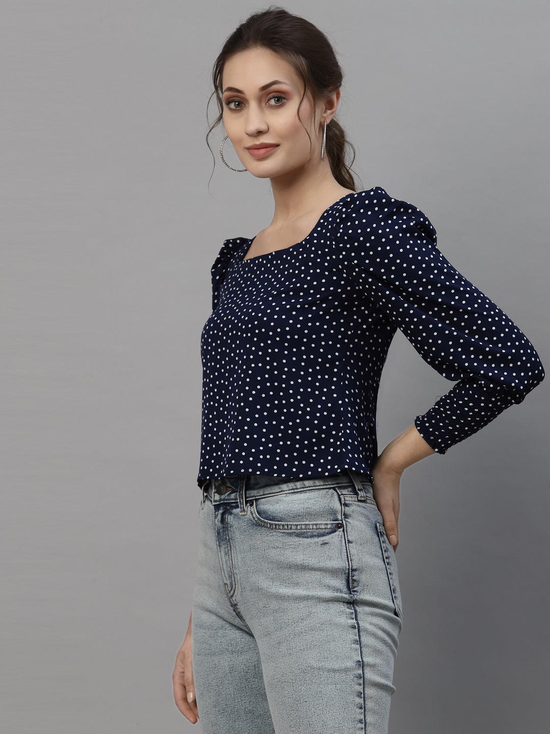 Style Quotient Women Navy Blue Printed Tops-Tops-StyleQuotient