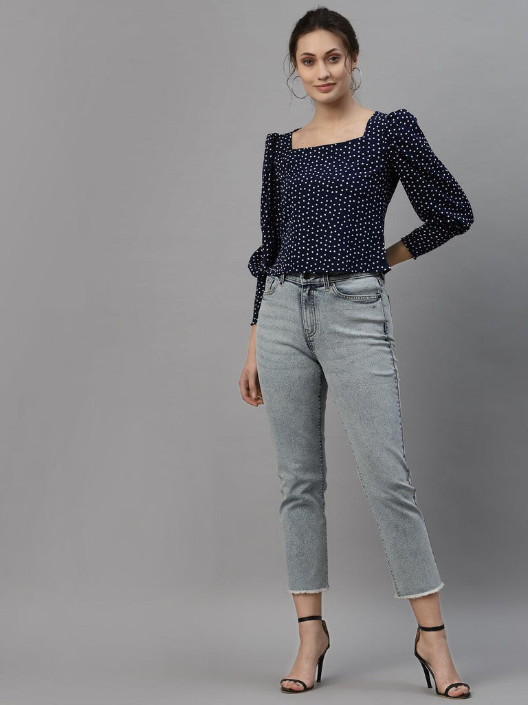 Style Quotient Women Navy Blue Printed Tops-Tops-StyleQuotient