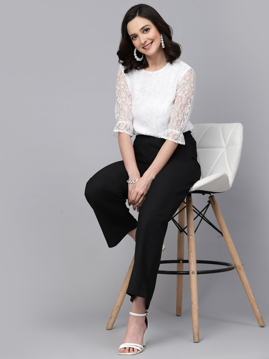 Style Quotient Women White Self Design Cotton Lace Regular Smart Casual Top-Tops-StyleQuotient