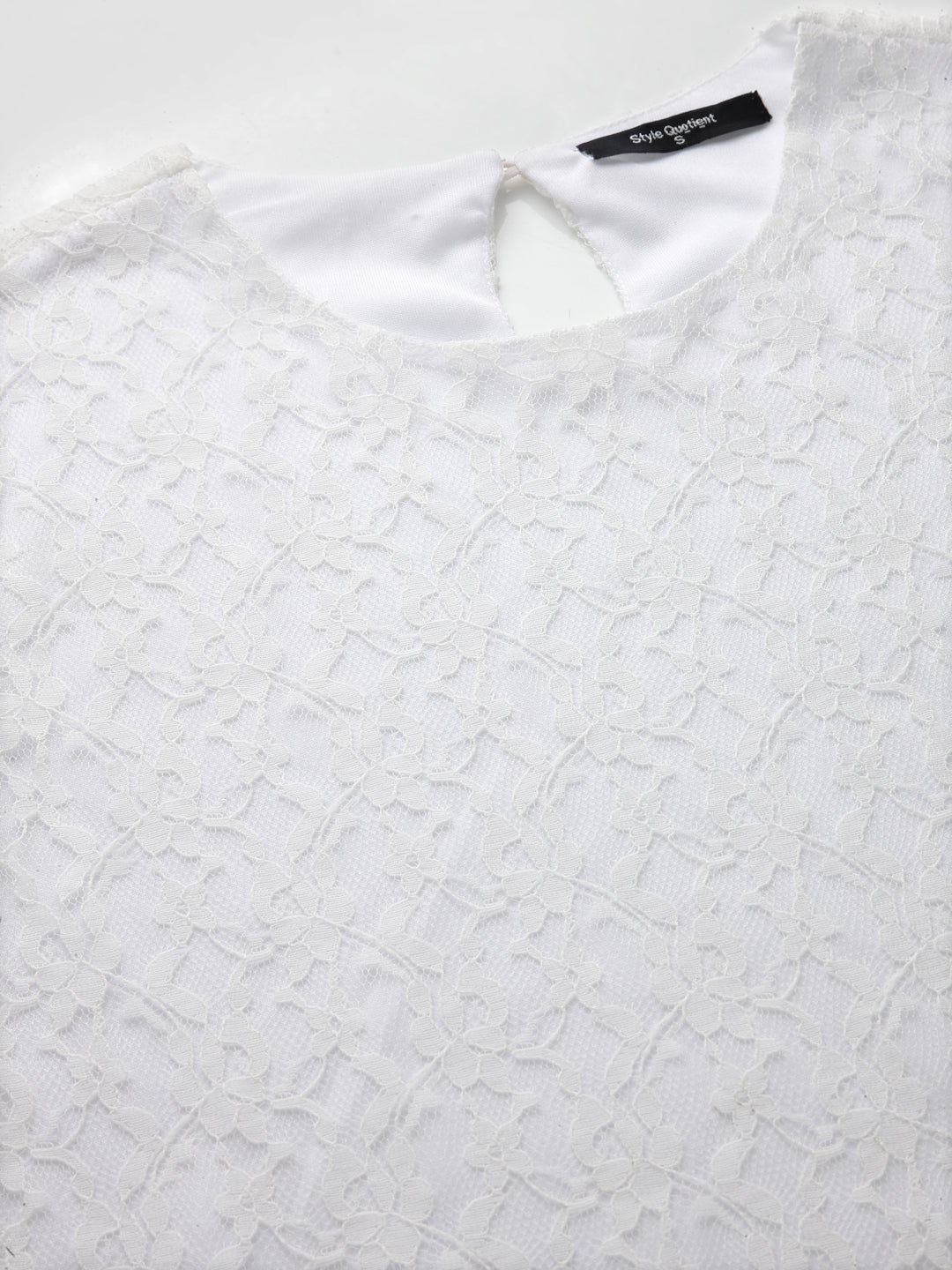 Style Quotient Women White Self Design Cotton Lace Regular Smart Casual Top-Tops-StyleQuotient