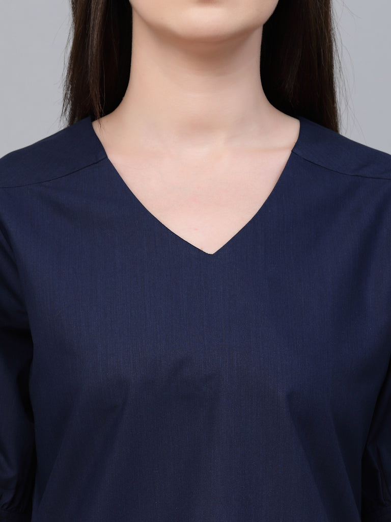 Style Quotient Women solid Navy Cotton Smart Casual Top-Tops-StyleQuotient