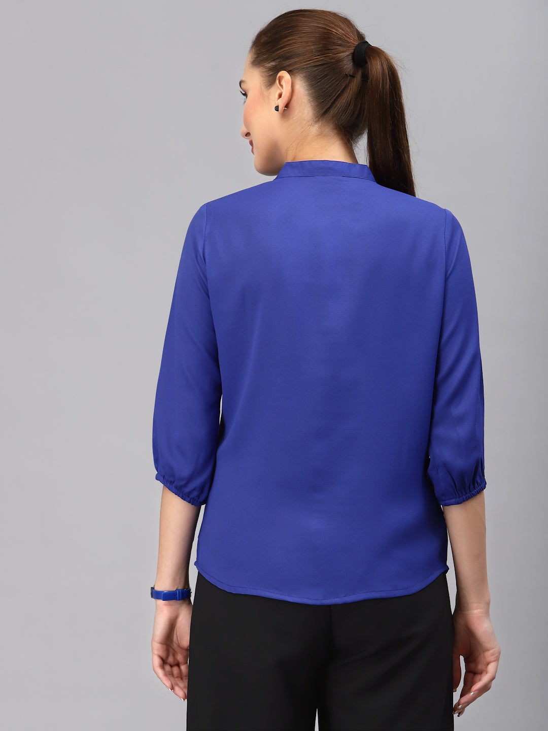 Style Quotient Women Solid Cobalt Blue Polyester Formal Shirt-StyleQuotient