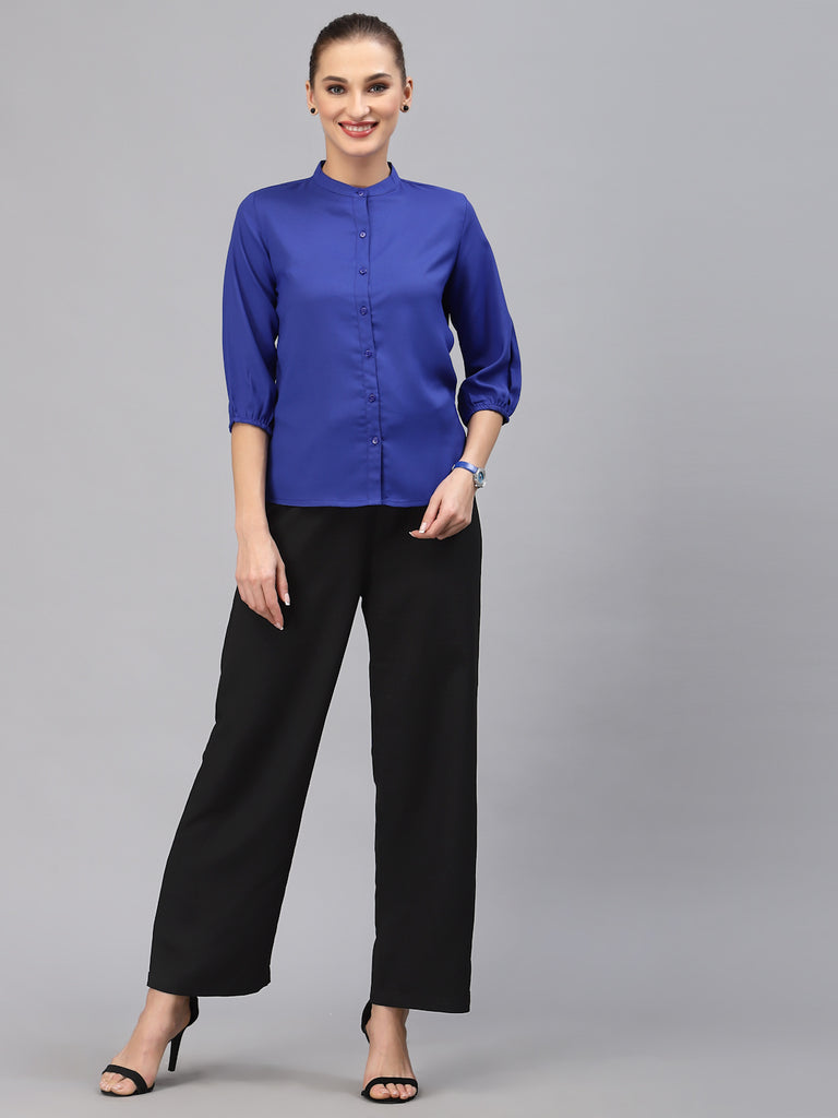 Style Quotient Women Solid Cobalt Blue Polyester Formal Shirt-StyleQuotient