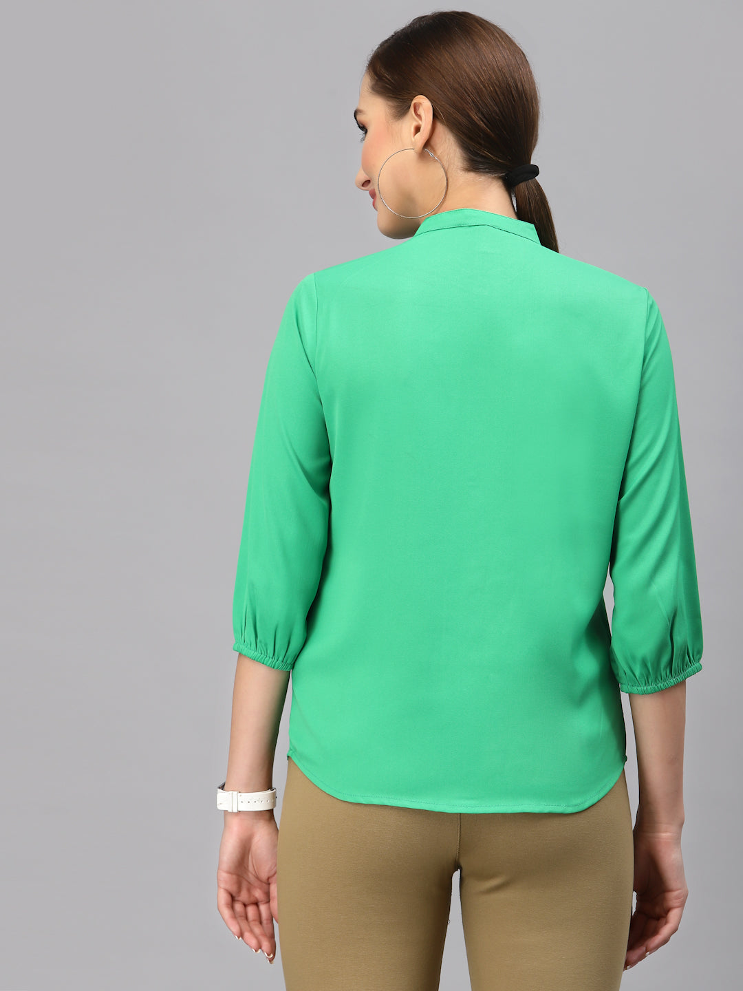 Style Quotient Women Solid Green Polyester Formal Shirt-Shirts-StyleQuotient