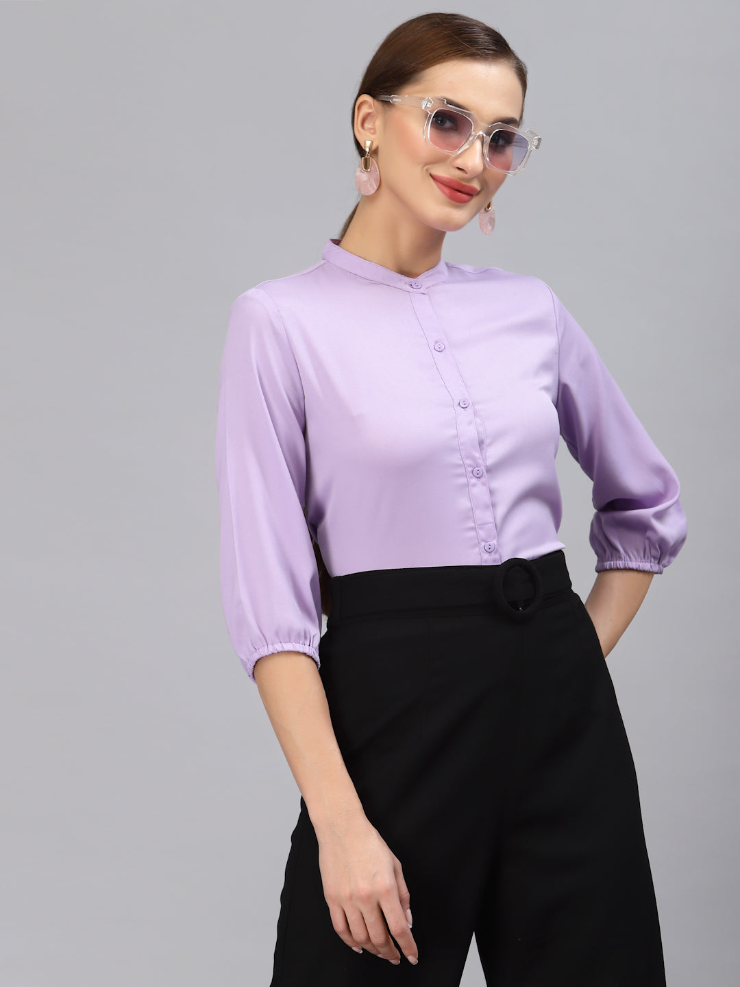 Style Quotient Women Solid Lilac Polyester Formal Shirt-Shirts-StyleQuotient