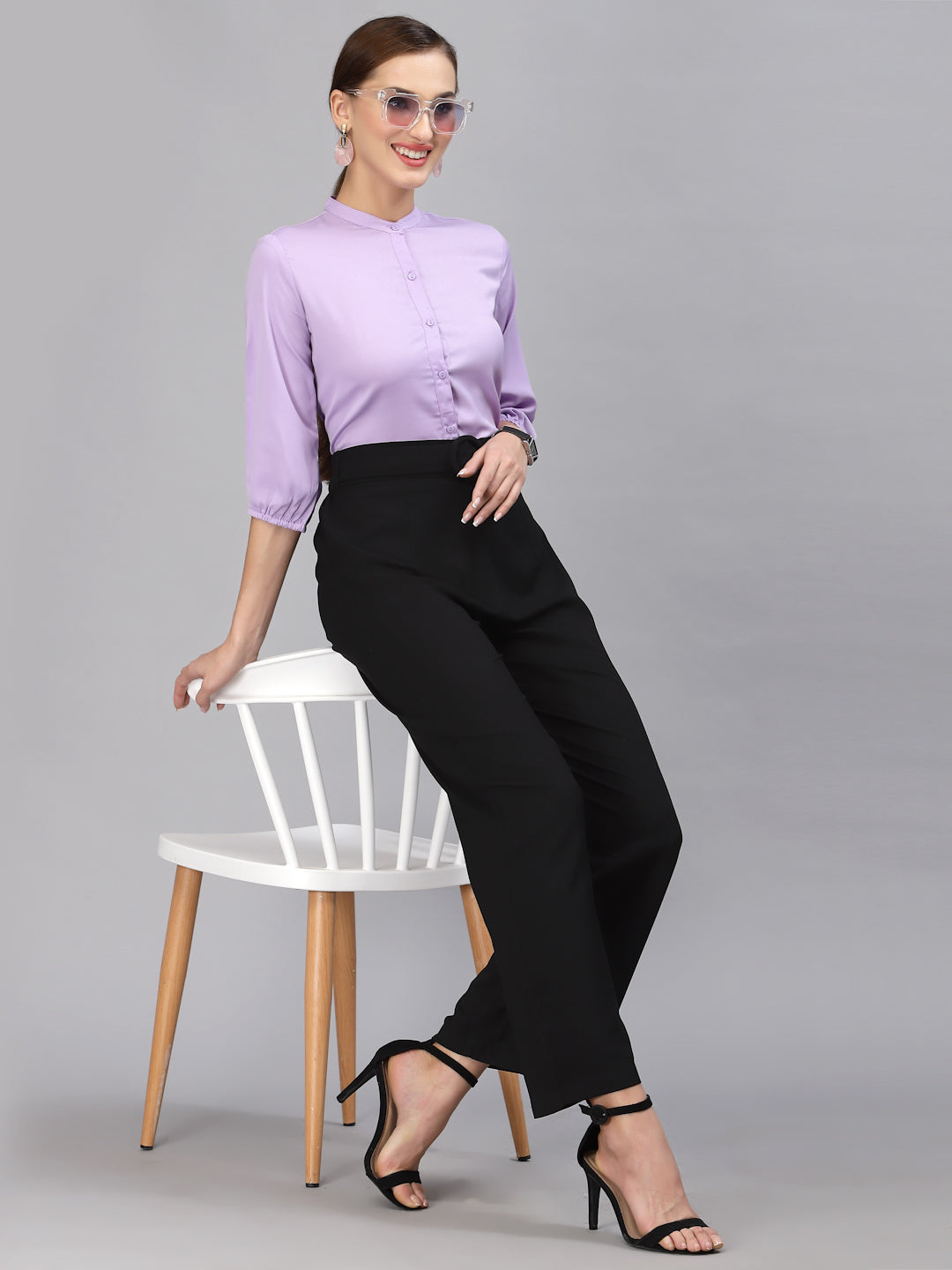 Style Quotient Women Solid Lilac Polyester Formal Shirt-Shirts-StyleQuotient