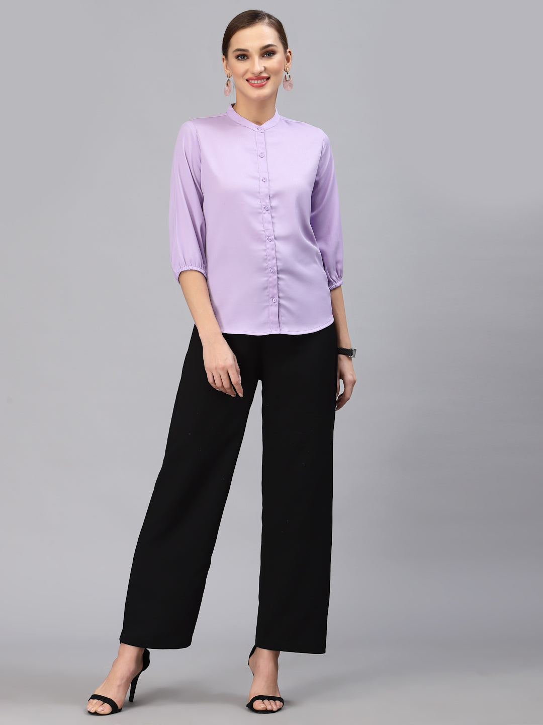 Style Quotient Women Solid Lilac Polyester Formal Shirt-Shirts-StyleQuotient