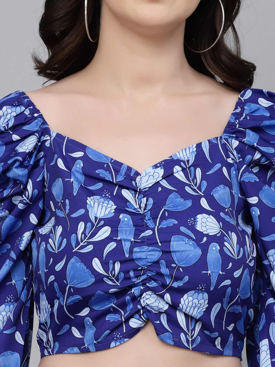 Style Quotient Women Blue Floral Printed polyester Regular Smart Casual Top-Tops-StyleQuotient