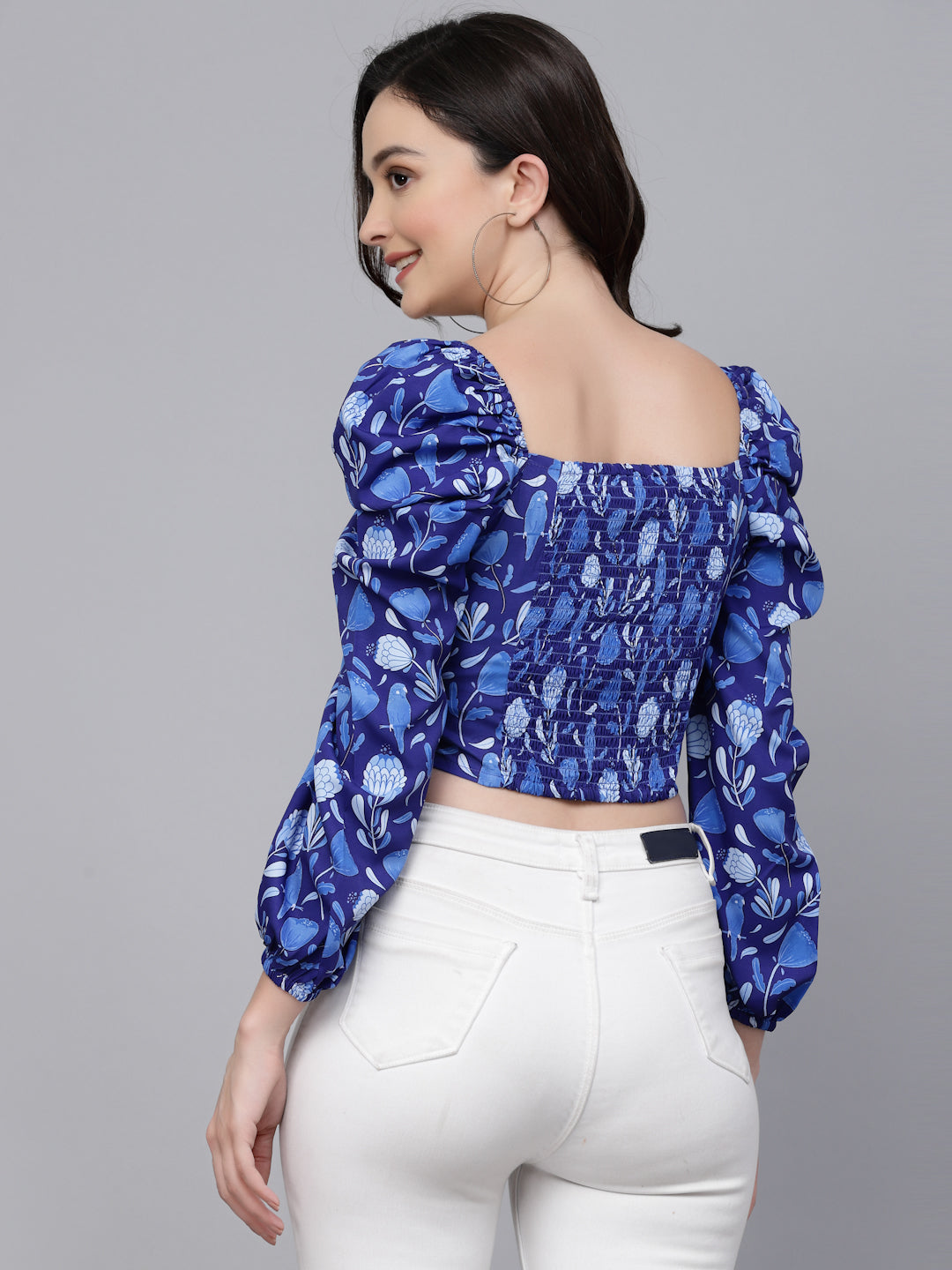 Style Quotient Women Blue Floral Printed polyester Regular Smart Casual Top-Tops-StyleQuotient