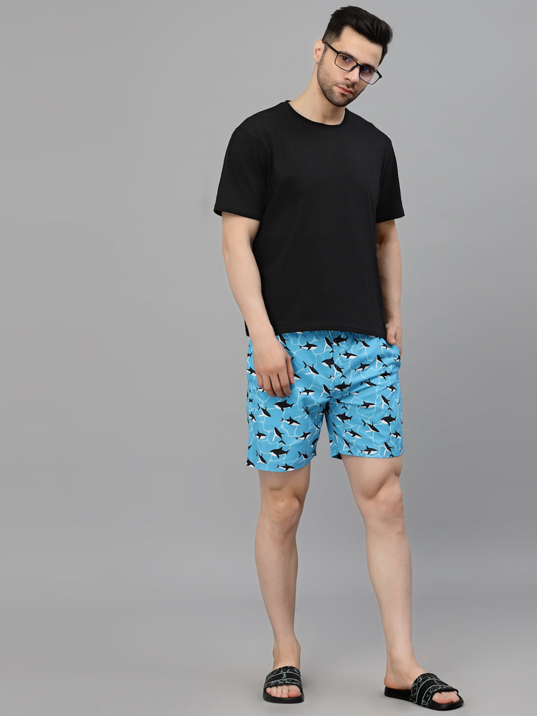 Style Quotient Men Blue and Black Conversational Print Polyester Regular Swim Shorts-Men's swimwear-StyleQuotient