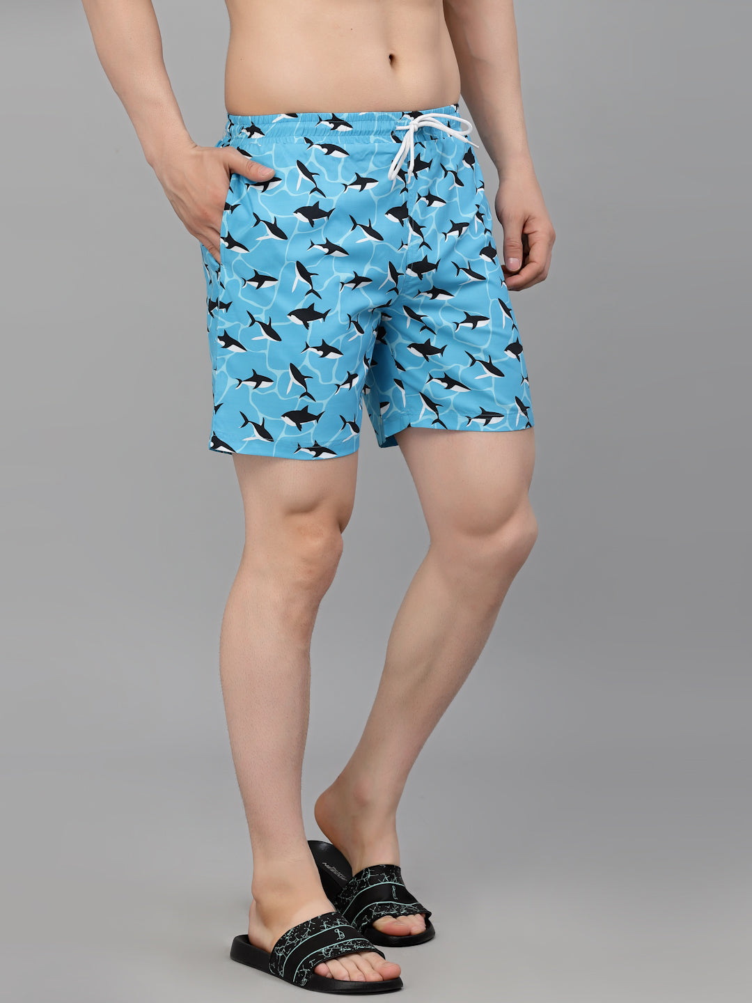 Style Quotient Men Blue and Black Conversational Print Polyester Regular Swim Shorts-Men's swimwear-StyleQuotient