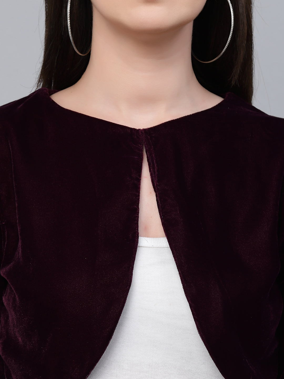 Style Quotient Women solid Purple Velvet Crop Shrug