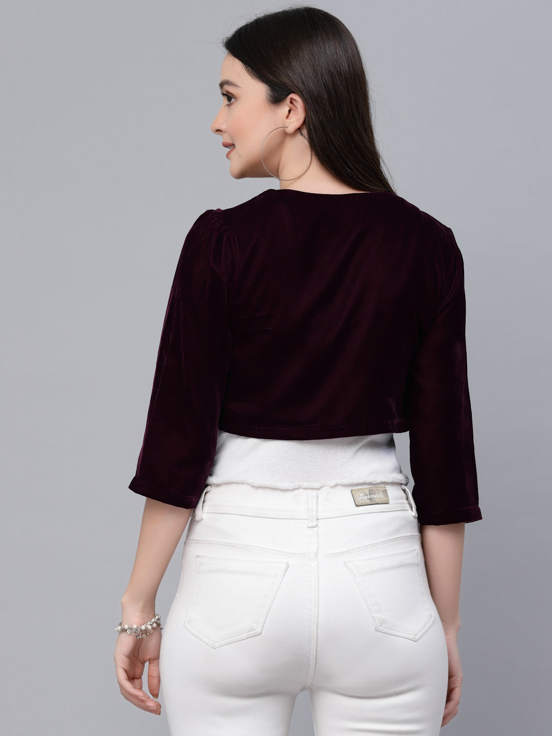 Style Quotient Women solid Purple Velvet Crop Shrug-Shrug-StyleQuotient