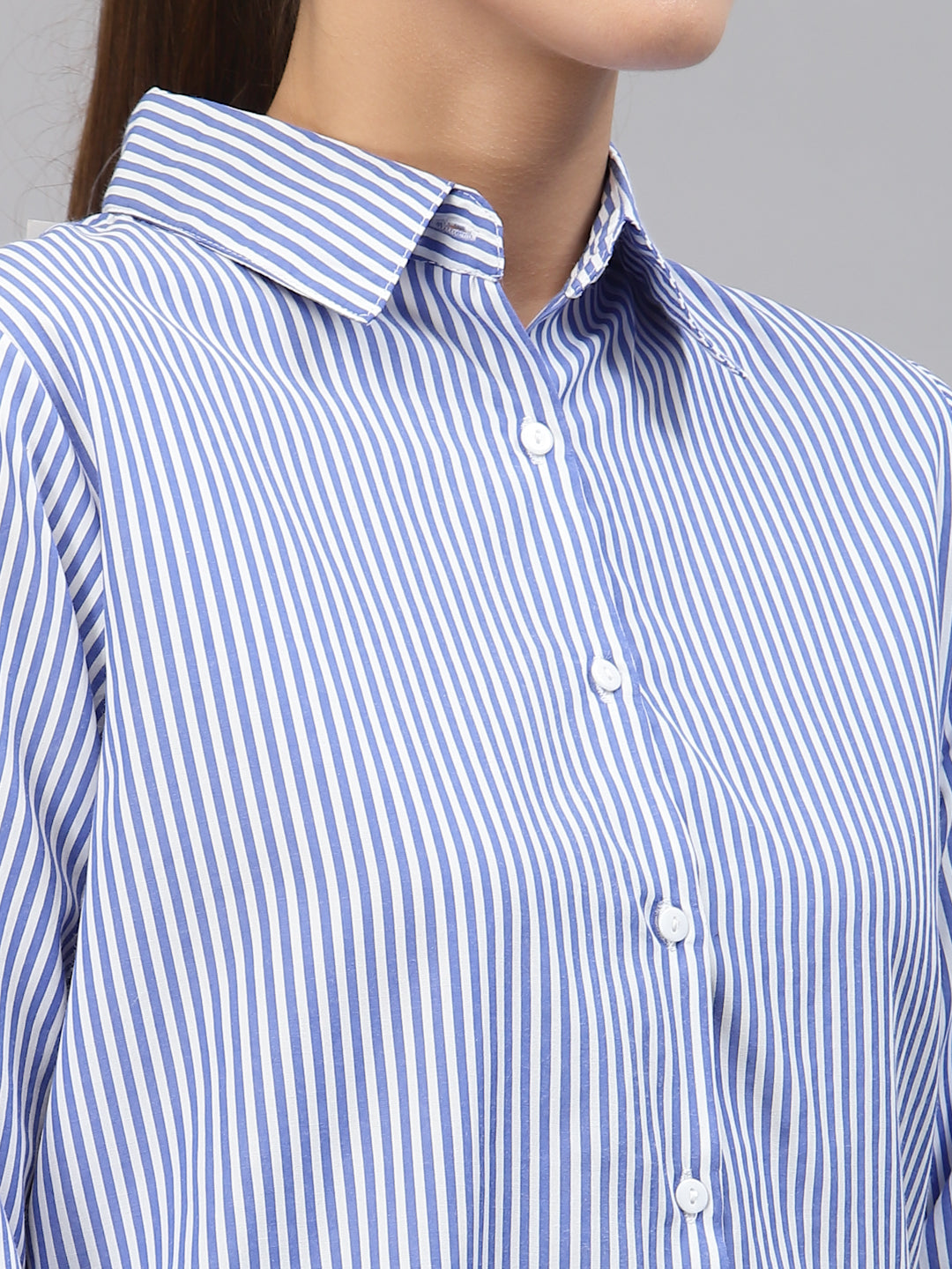 Style Quotient Women Blue Striped Shirt-Shirts-StyleQuotient