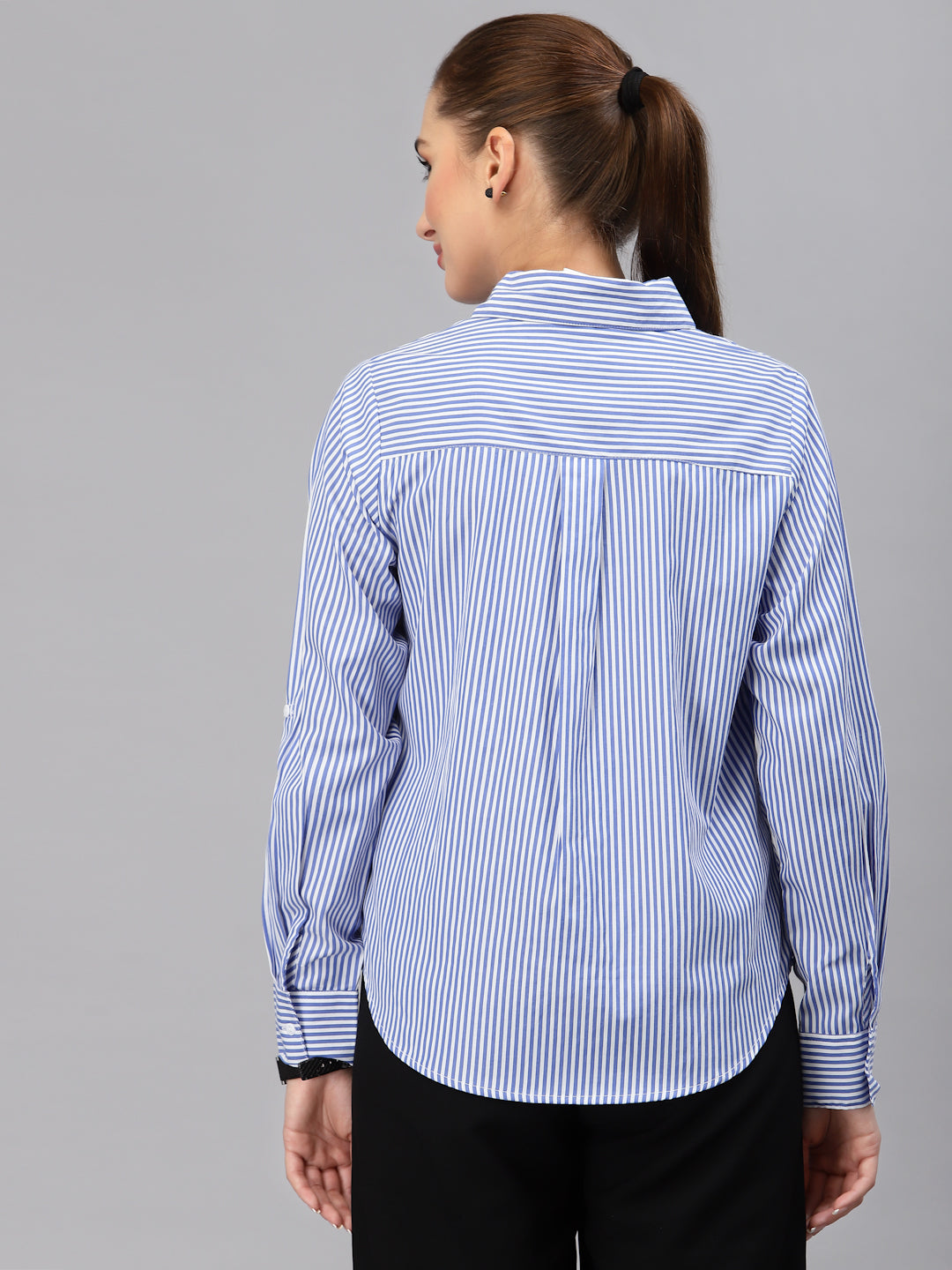 Style Quotient Women Blue Striped Shirt-Shirts-StyleQuotient