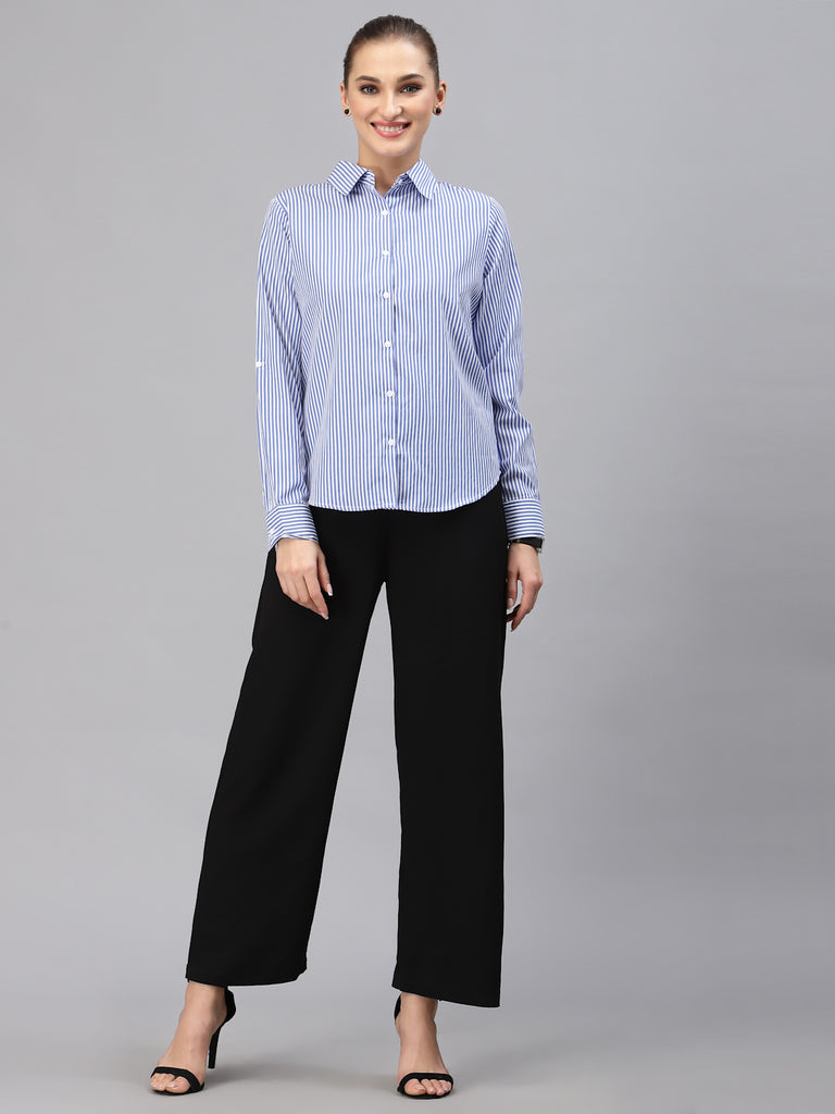 Style Quotient Women Blue Striped Shirt-Shirts-StyleQuotient