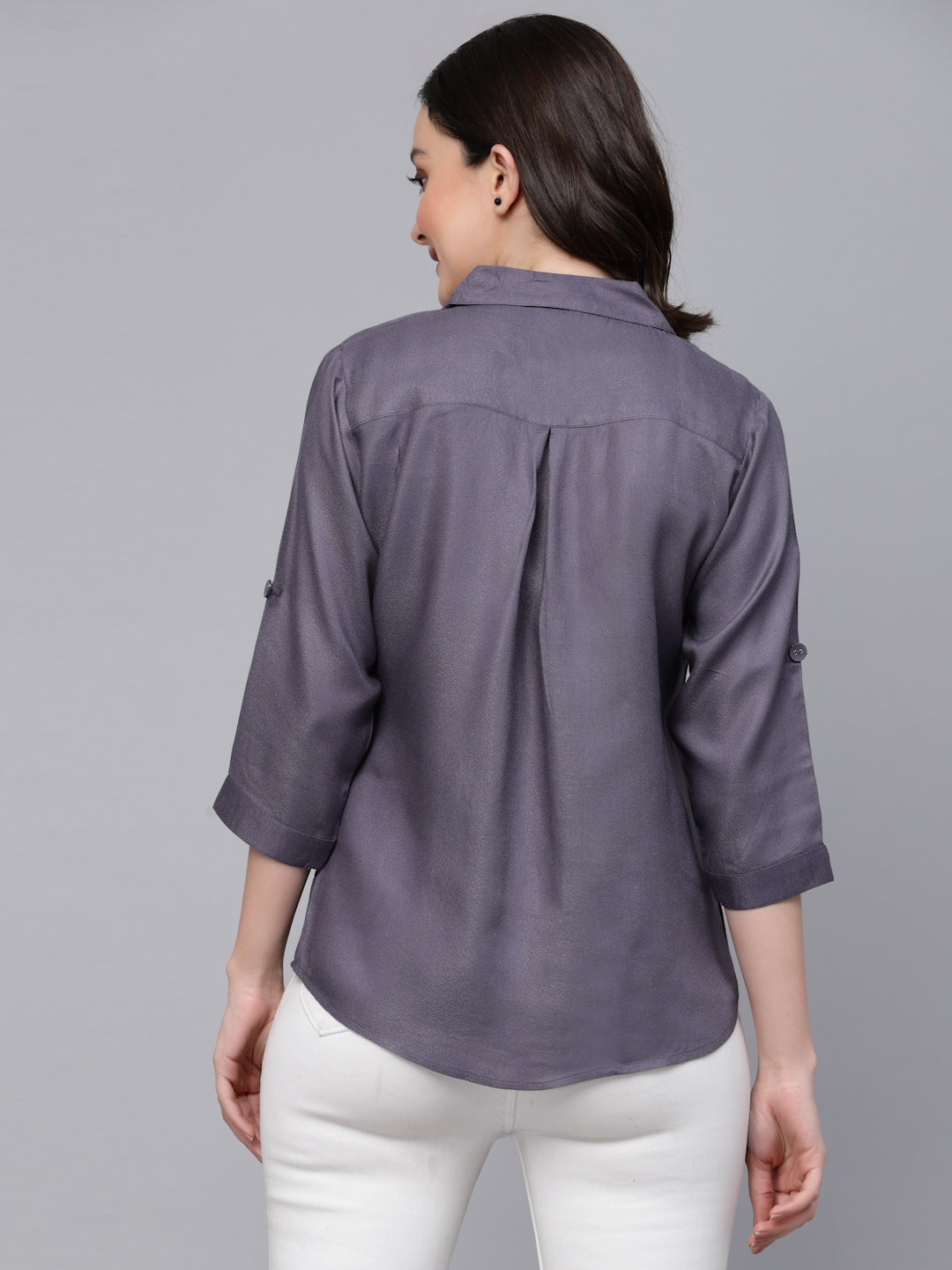 Style quotient Women Grey Solid Polycotton Smart Casual Shirt-Shirts-StyleQuotient