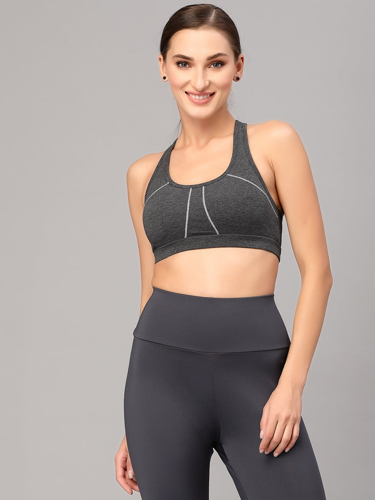 Style Quotient Women Grey Solid Sports Bra-Bras-StyleQuotient