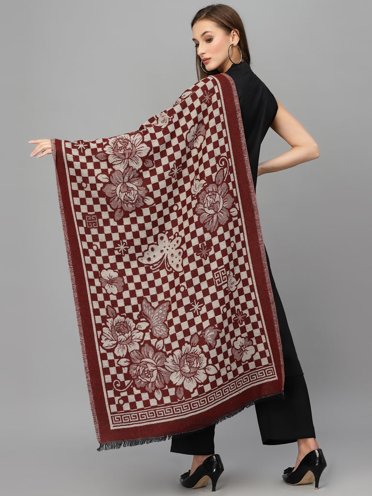 Style Quotient Women Maroon Embroidered Shawl-Shawl-StyleQuotient