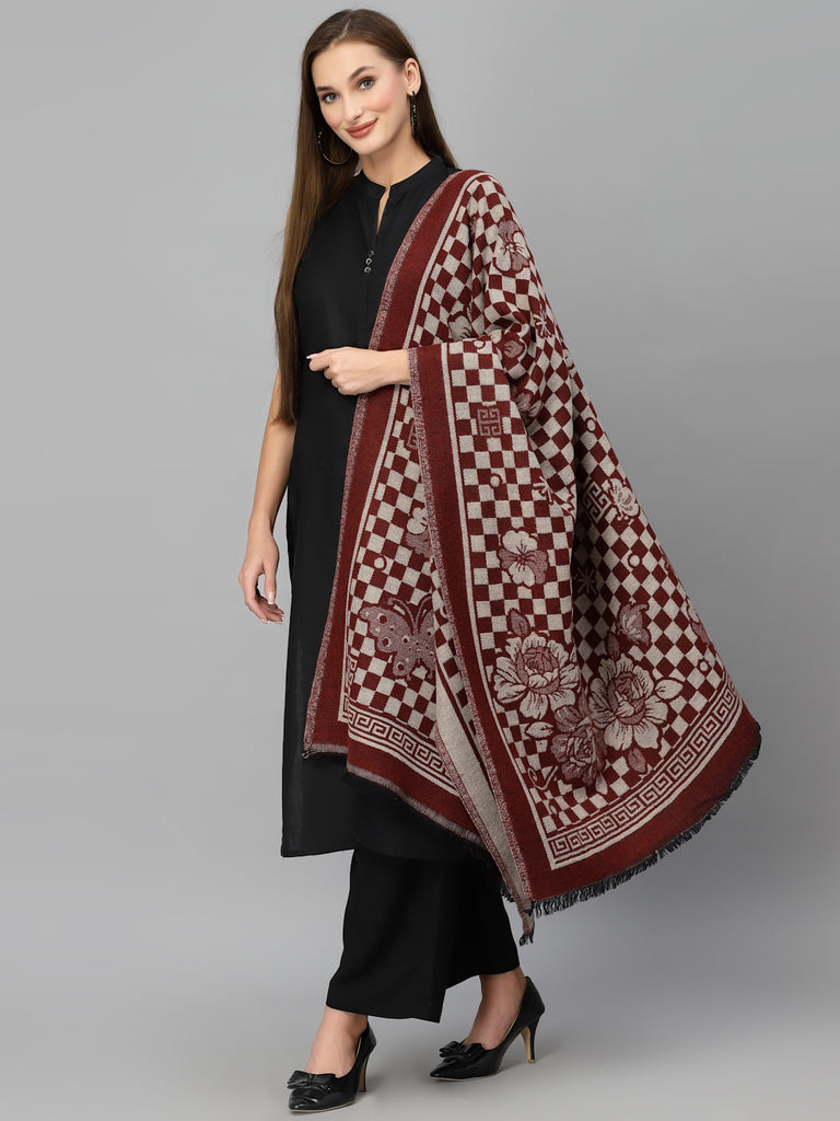 Style Quotient Women Maroon Embroidered Shawl-Shawl-StyleQuotient