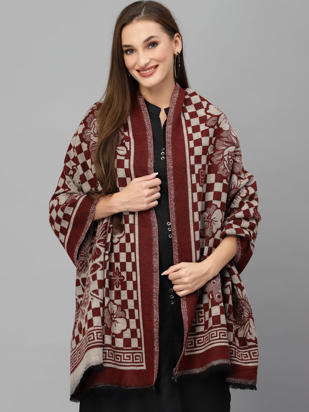 Style Quotient Women Maroon Embroidered Shawl-Shawl-StyleQuotient