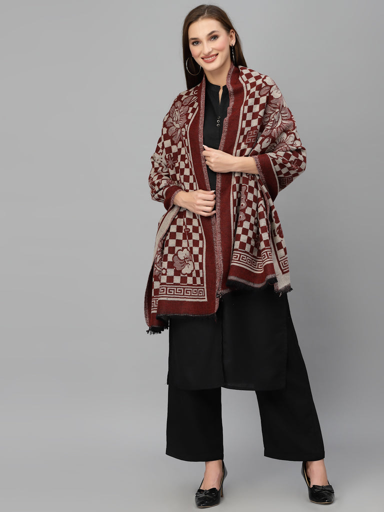 Style Quotient Women Maroon Embroidered Shawl-Shawl-StyleQuotient
