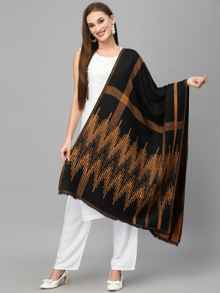 Style QuotientWomen Gold-Colored & Black Geometric Printed Jacquard Woven Shawl-Shawl-StyleQuotient