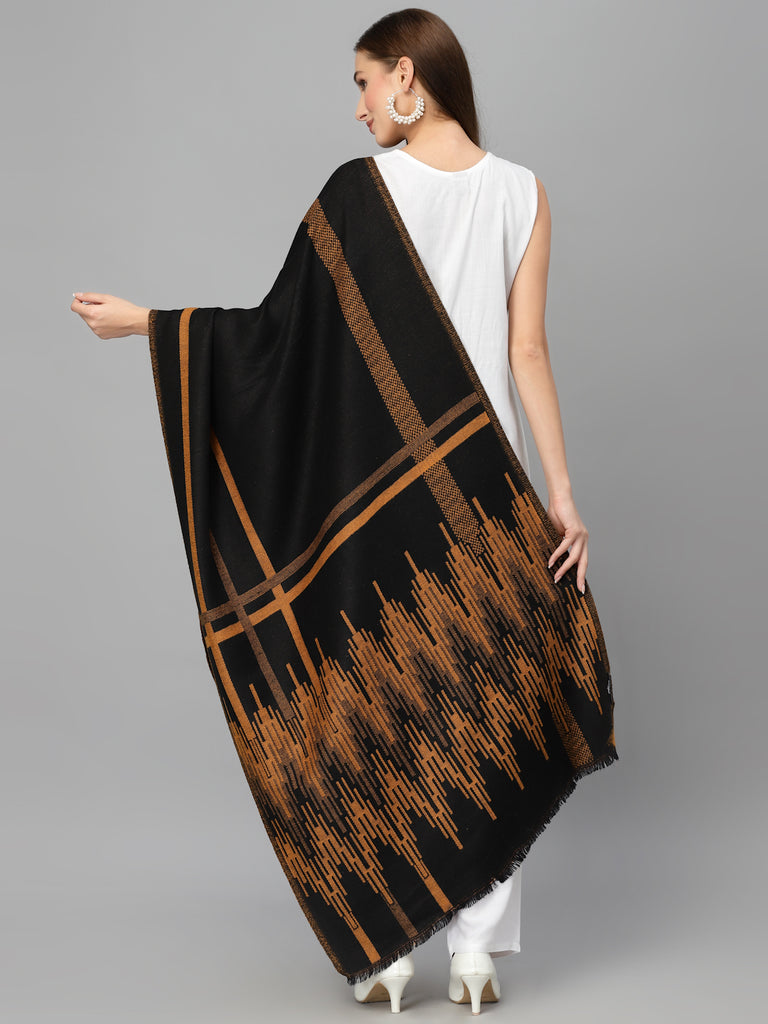 Style QuotientWomen Gold-Colored & Black Geometric Printed Jacquard Woven Shawl-Shawl-StyleQuotient