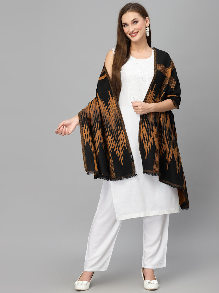 Style QuotientWomen Gold-Colored & Black Geometric Printed Jacquard Woven Shawl-Shawl-StyleQuotient