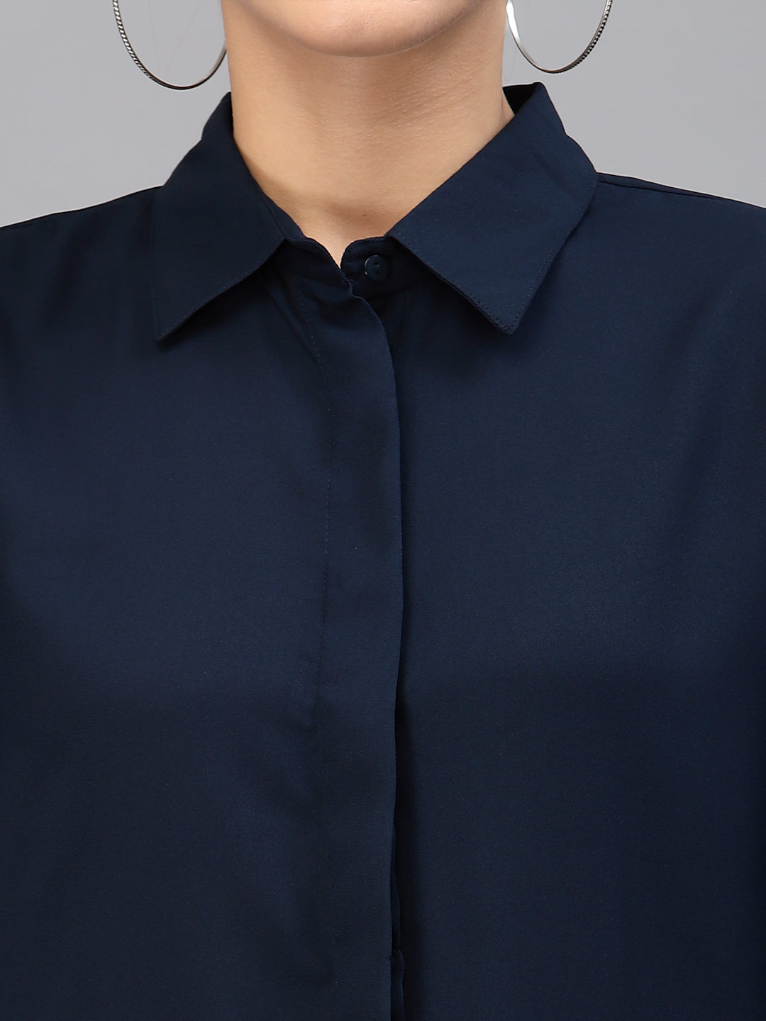 Style Quotient Women Solid Navy Polymoss Regular Formal Shirt-Shirts-StyleQuotient