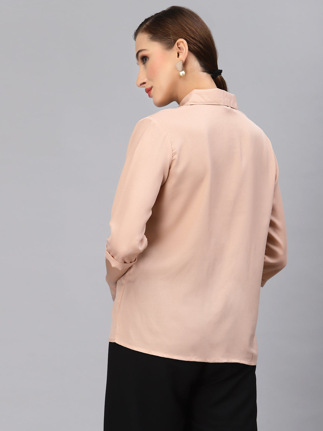 Style Quotient Women Solid Nude Polymoss Regular Formal Shirt-Shirts-StyleQuotient