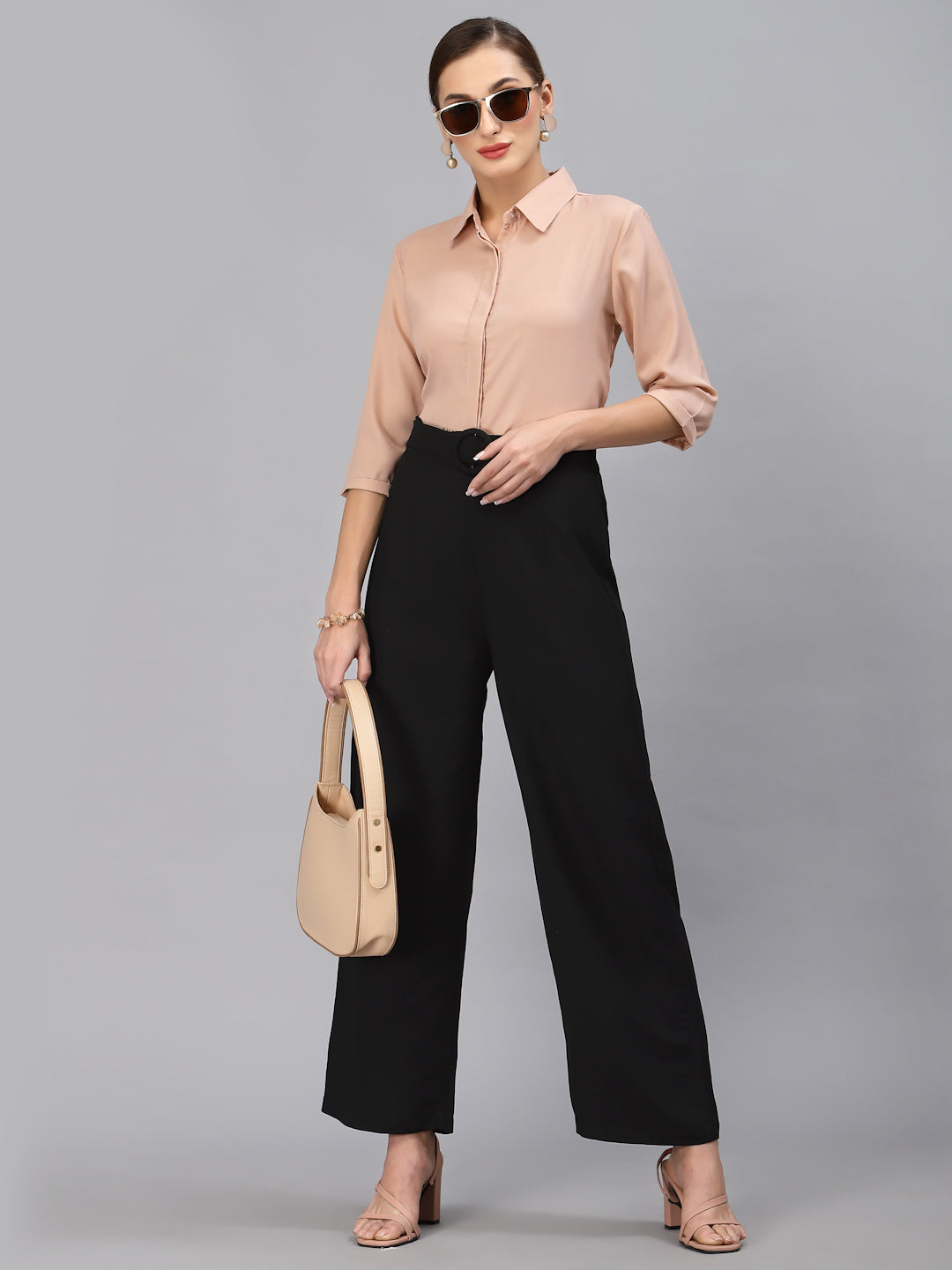 Style Quotient Women Solid Nude Polymoss Regular Formal Shirt-Shirts-StyleQuotient