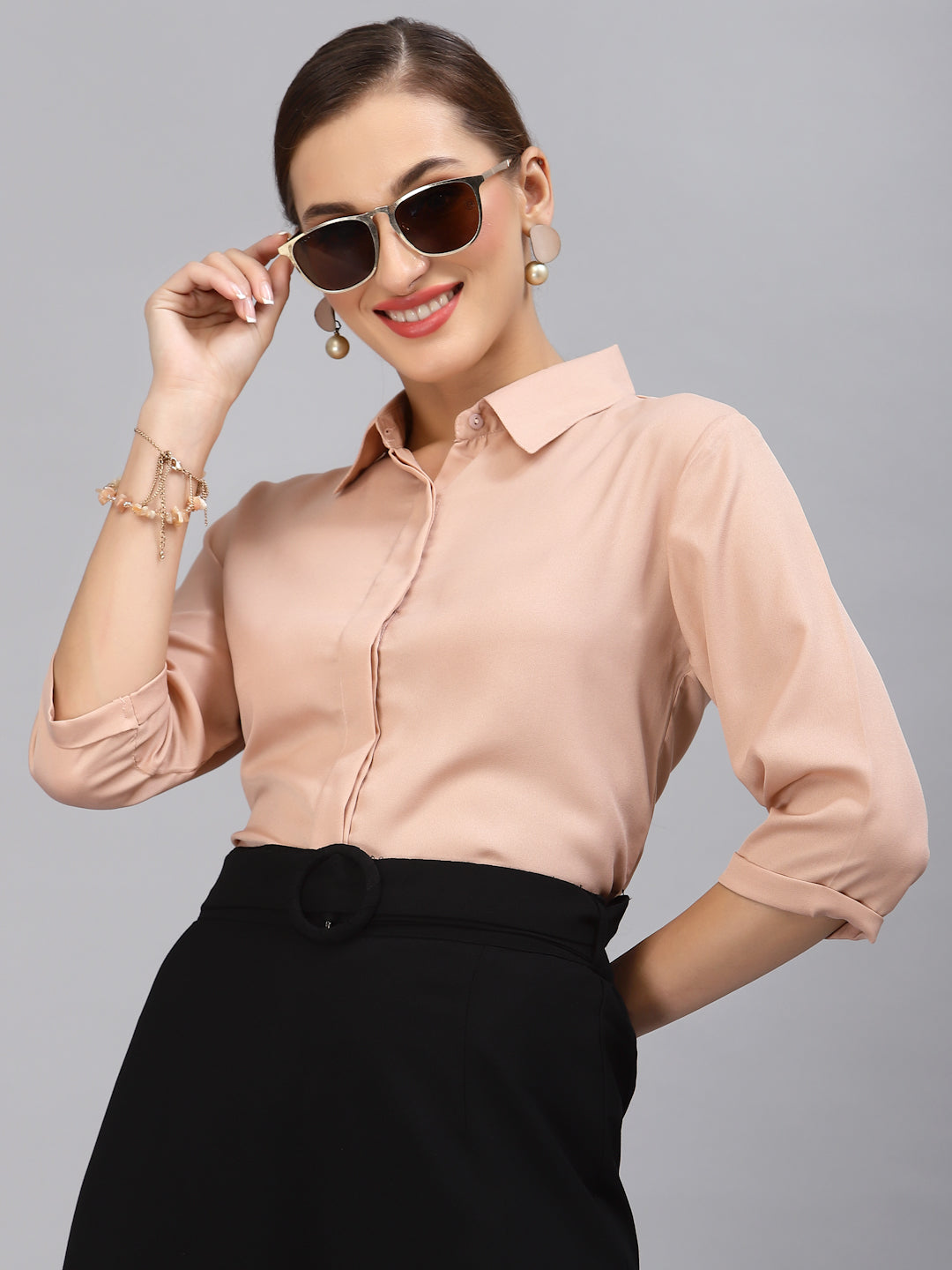 Style Quotient Women Solid Nude Polymoss Regular Formal Shirt-Shirts-StyleQuotient