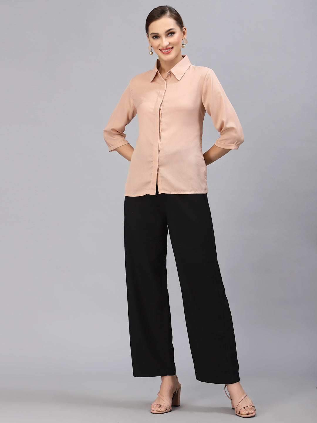 Style Quotient Women Solid Nude Polymoss Regular Formal Shirt-Shirts-StyleQuotient