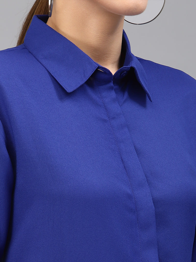 Style Quotient Women Solid Royal Blue Polymoss Regular Formal Shirt-Shirts-StyleQuotient