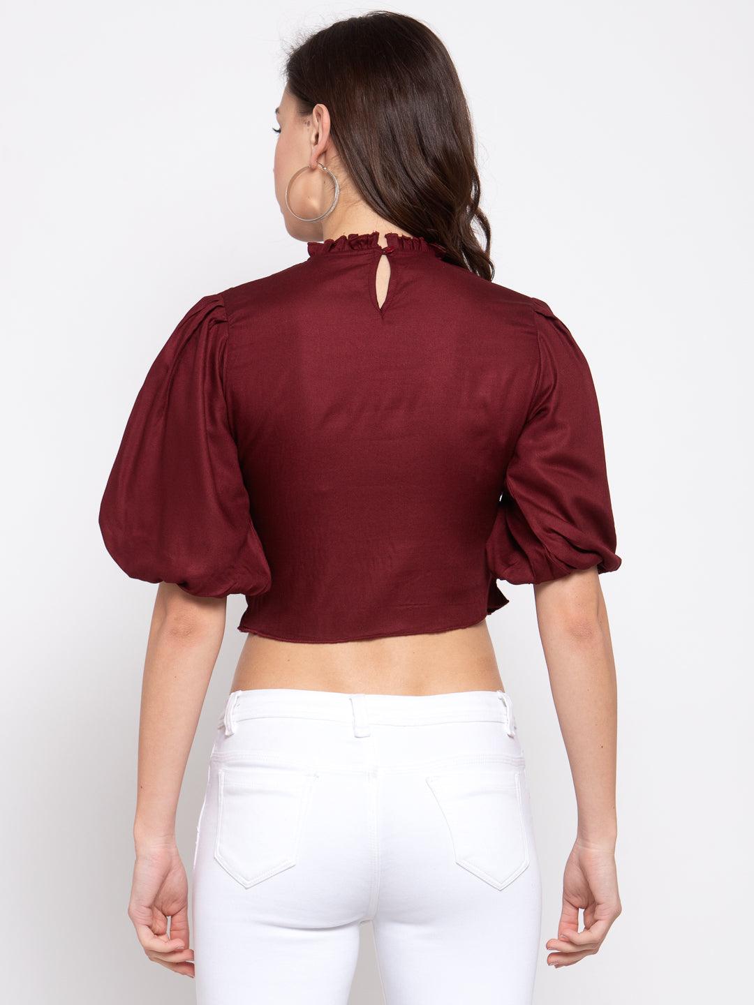 Womens Maroon Solid Casual Top-Tops-StyleQuotient