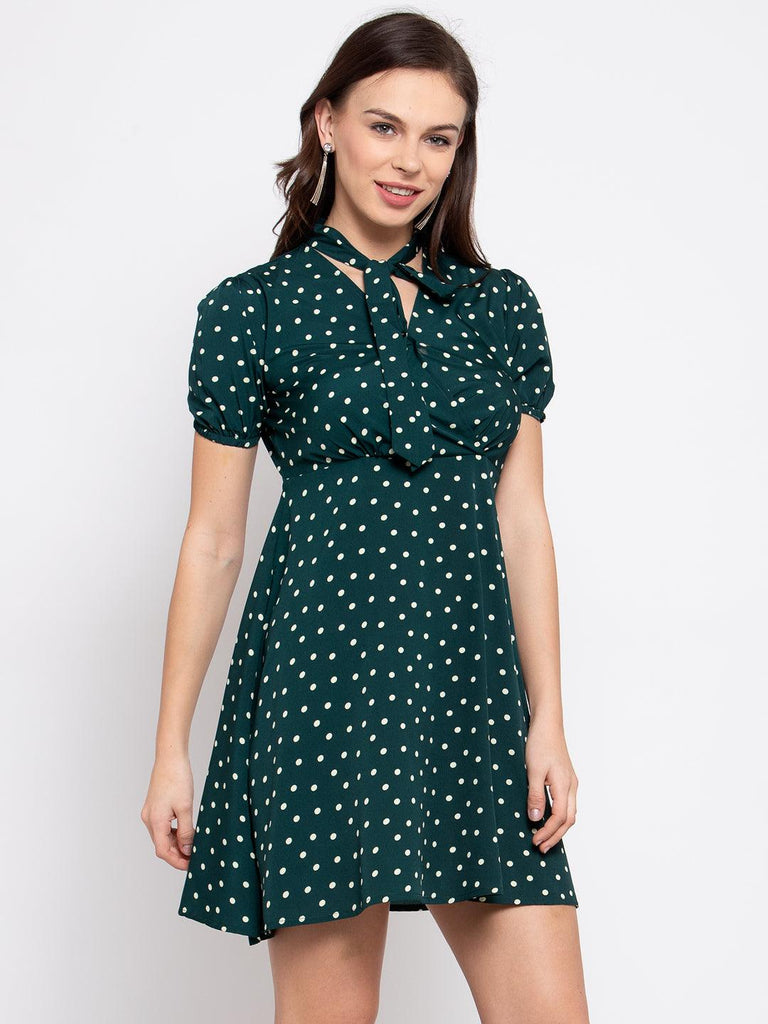 Womens Green Polka Dot Casual Dresses-Dresses-StyleQuotient