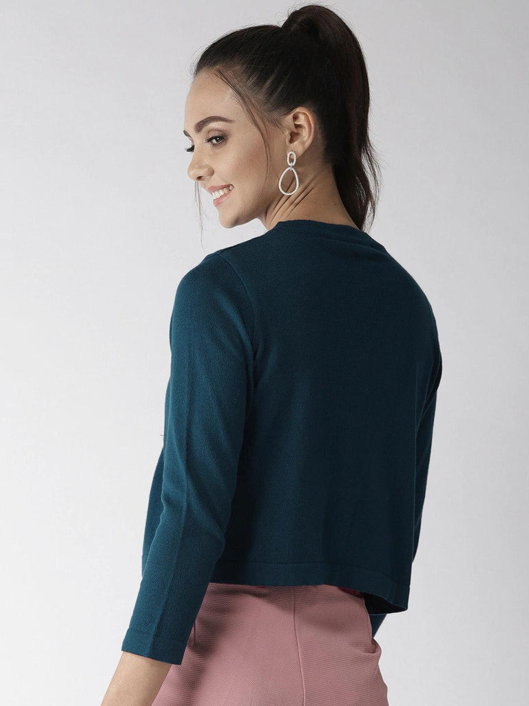 Women Teal Green Solid Cropped Shrug-Shrug-StyleQuotient