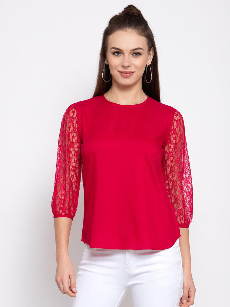 Women's Pink Solid Regular Sleeves Top-Tops-StyleQuotient