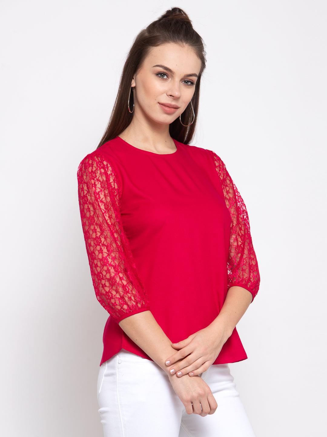 Women's Pink Solid Regular Sleeves Top-Tops-StyleQuotient