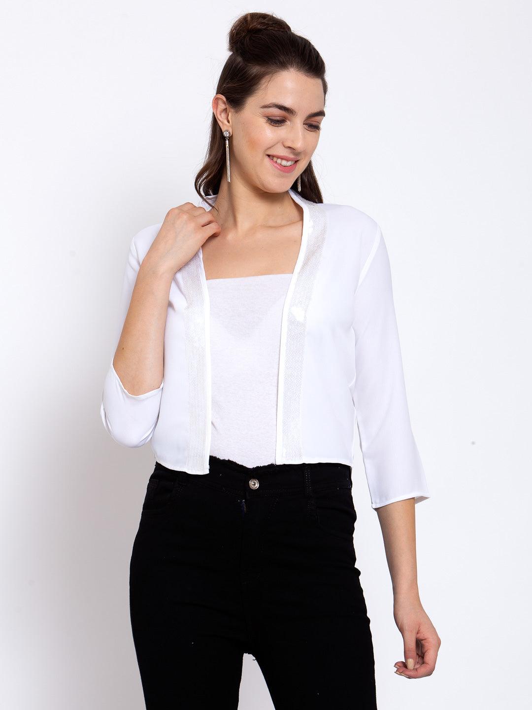 Women White Solid Short Shrug-Shrug-StyleQuotient