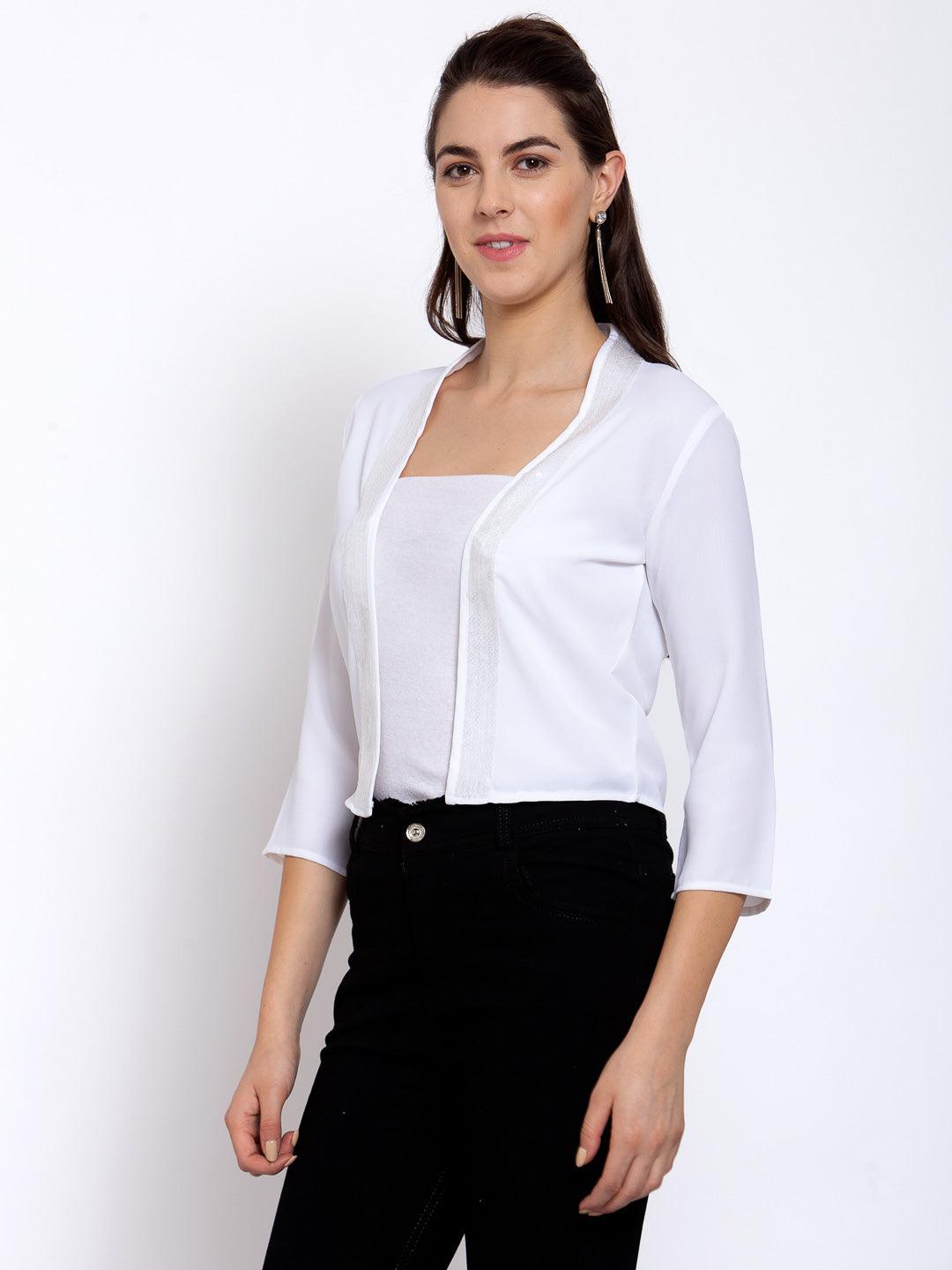 Women White Solid Short Shrug-Shrug-StyleQuotient