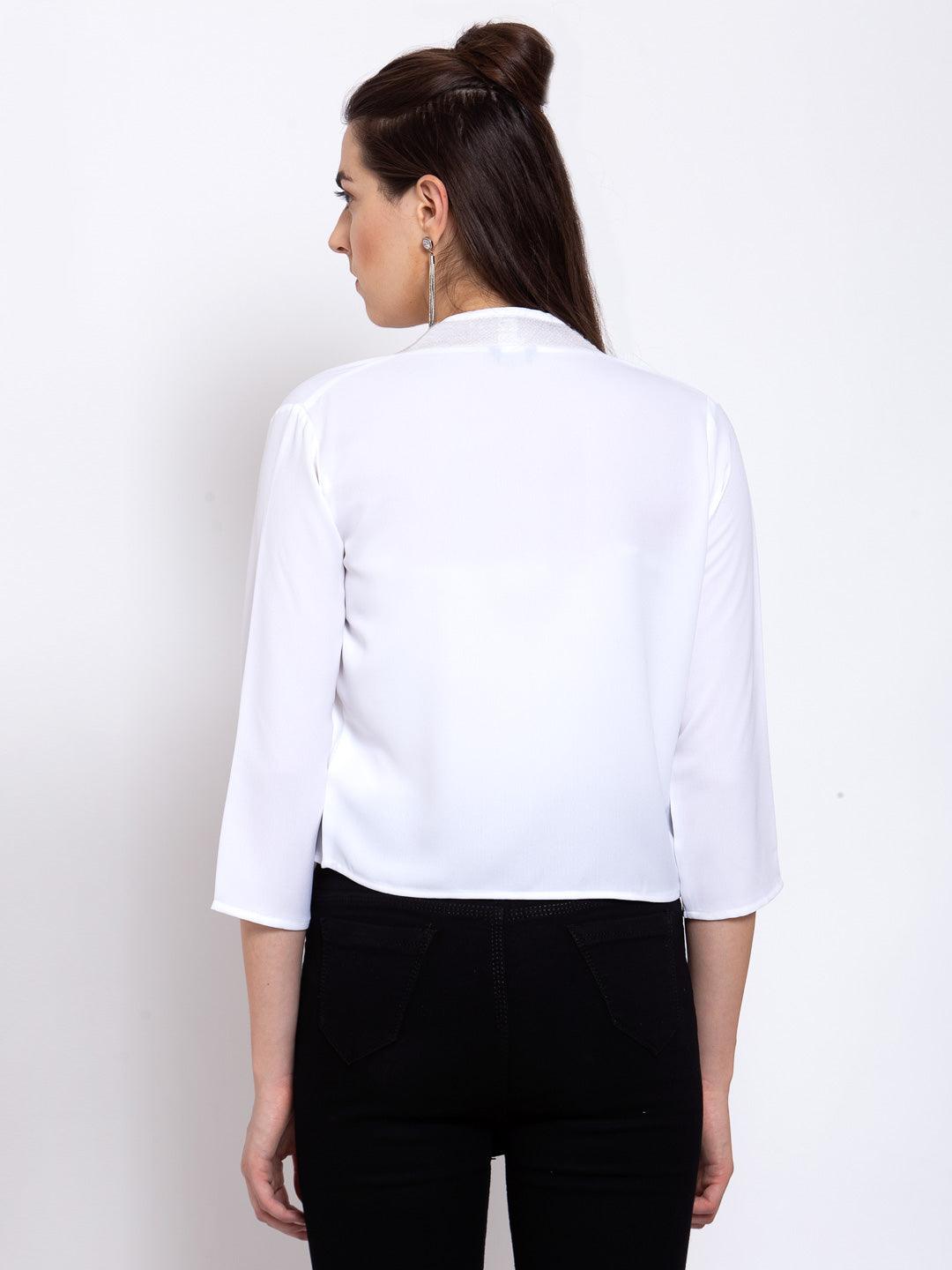 Women White Solid Short Shrug-Shrug-StyleQuotient