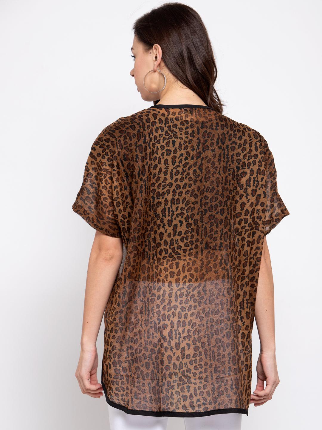 Women Brown & Black Printed Open Front Shrug-Shrug-StyleQuotient