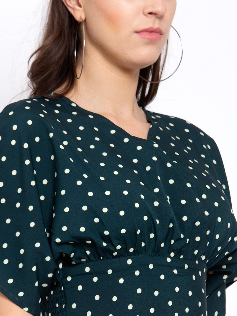 Women Green Polka Dot Printed Crop Top-Tops-StyleQuotient