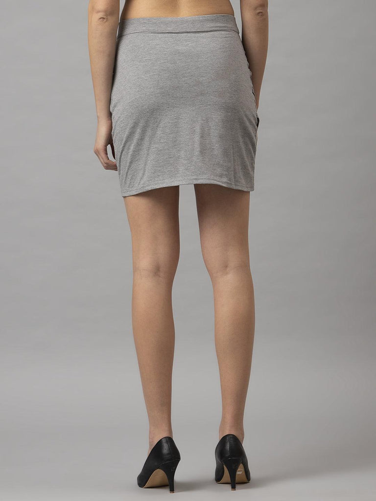 Women Grey Melange Jersey Wrap Mini Skirts-Skirts-StyleQuotient