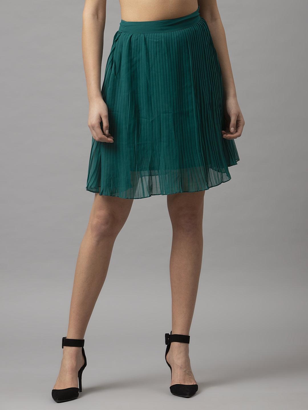 Women Green Pleated Womens Skirts-Skirts-StyleQuotient