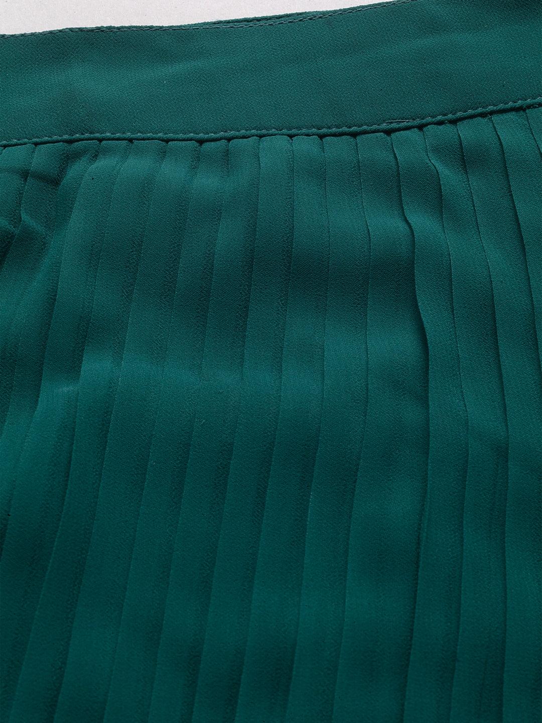 Women Green Pleated Womens Skirts-Skirts-StyleQuotient